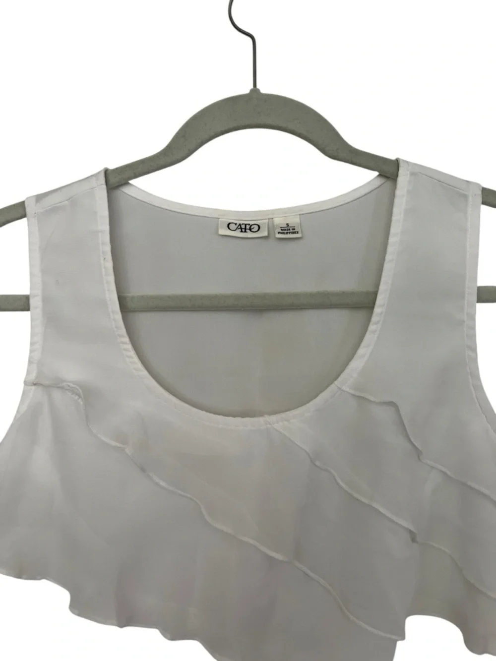 Cato White Women’s Sleeveless Ruffle Tiered  Scoop Neck Blouse Size Small - Picture 3 of 6